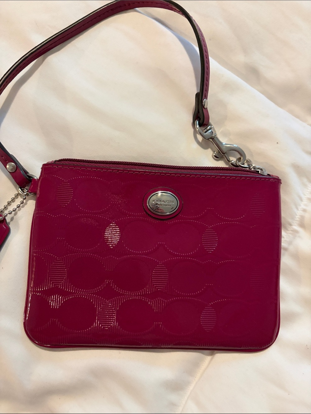 Coach Patent Wristlet in Deep Raspberry Pink